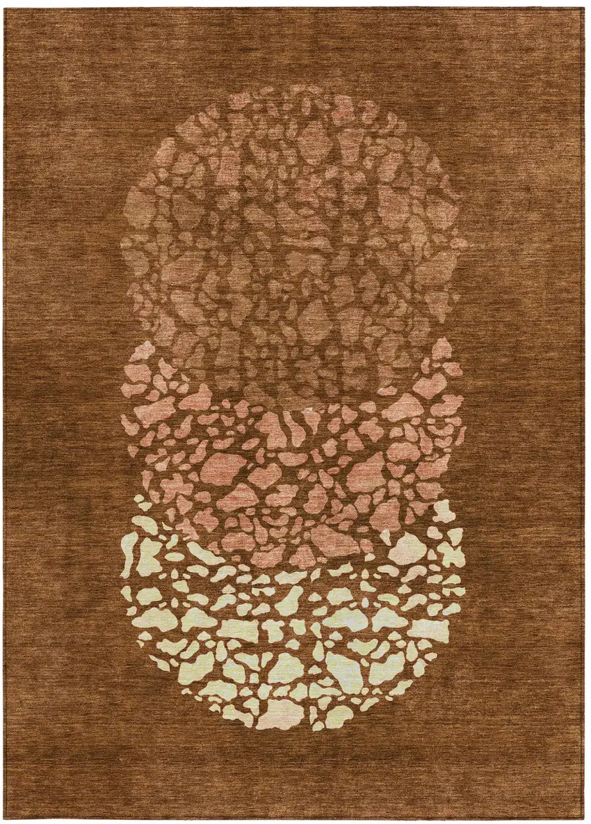 Orange Terra Cotta And Ivory Abstract Washable Indoor Outdoor Area Rug Photo 3
