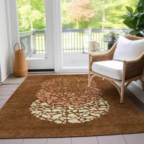 Orange Terra Cotta And Ivory Abstract Washable Indoor Outdoor Area Rug Photo 9