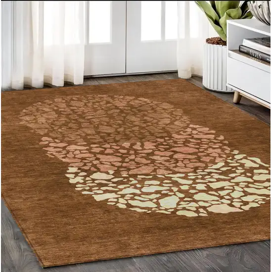 Orange Terra Cotta And Ivory Abstract Washable Indoor Outdoor Area Rug Photo 1