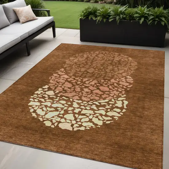 Orange Terra Cotta And Ivory Abstract Washable Indoor Outdoor Area Rug Photo 1