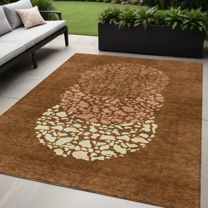 Orange Terra Cotta And Ivory Abstract Washable Indoor Outdoor Area Rug Photo 1