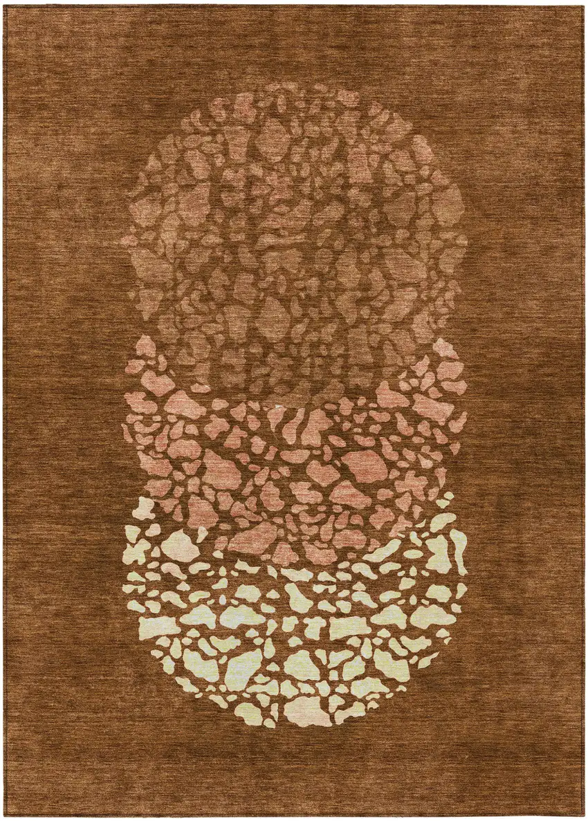 Orange Terra Cotta And Ivory Abstract Washable Indoor Outdoor Area Rug Photo 2
