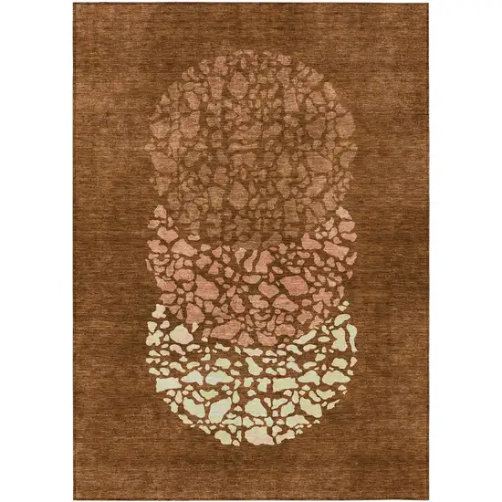 Orange Terra Cotta And Ivory Abstract Washable Indoor Outdoor Area Rug Photo 2
