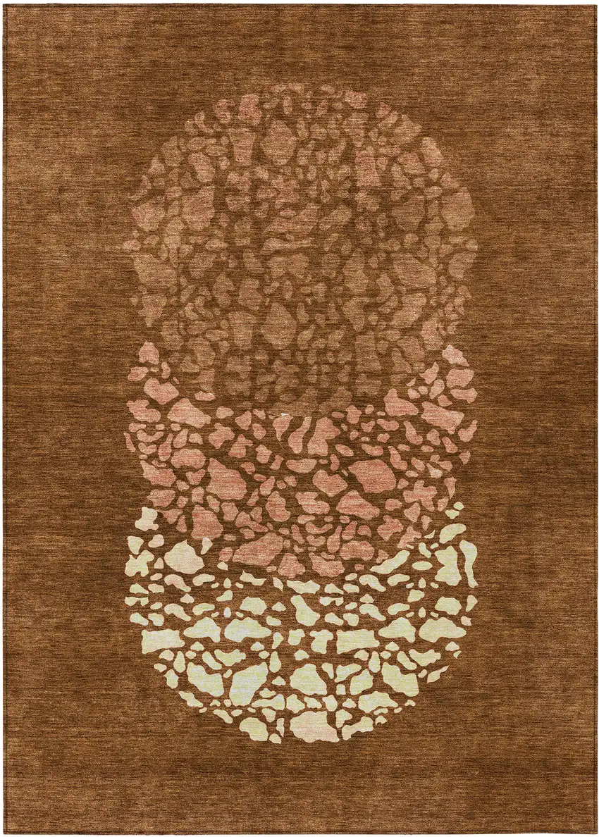 Orange Terra Cotta And Ivory Abstract Washable Indoor Outdoor Area Rug Photo 2