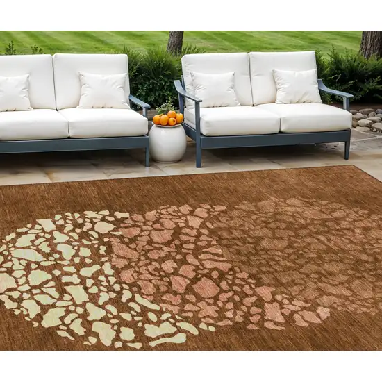 Orange Terra Cotta And Ivory Abstract Washable Indoor Outdoor Area Rug Photo 1