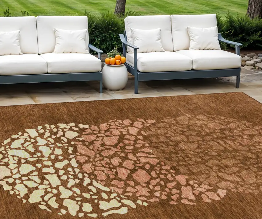 Orange Terra Cotta And Ivory Abstract Washable Indoor Outdoor Area Rug Photo 1