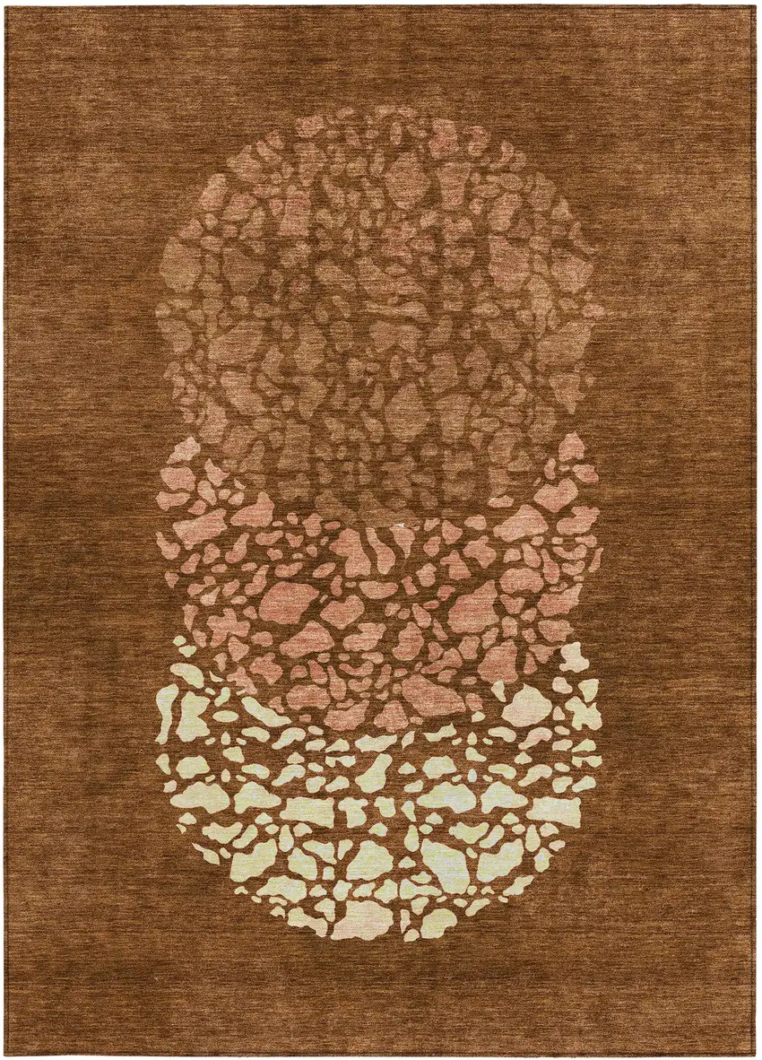 Orange Terra Cotta And Ivory Abstract Washable Indoor Outdoor Area Rug Photo 5