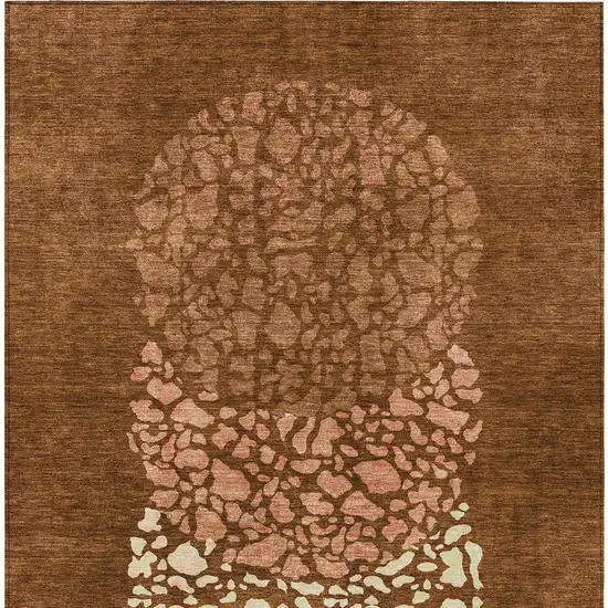 Orange Terra Cotta And Ivory Abstract Washable Indoor Outdoor Area Rug Photo 4