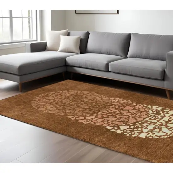 Orange Terra Cotta And Ivory Abstract Washable Indoor Outdoor Area Rug Photo 9