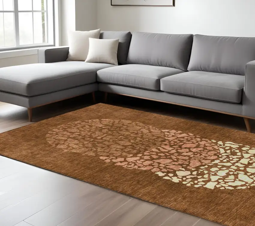 Orange Terra Cotta And Ivory Abstract Washable Indoor Outdoor Area Rug Photo 9