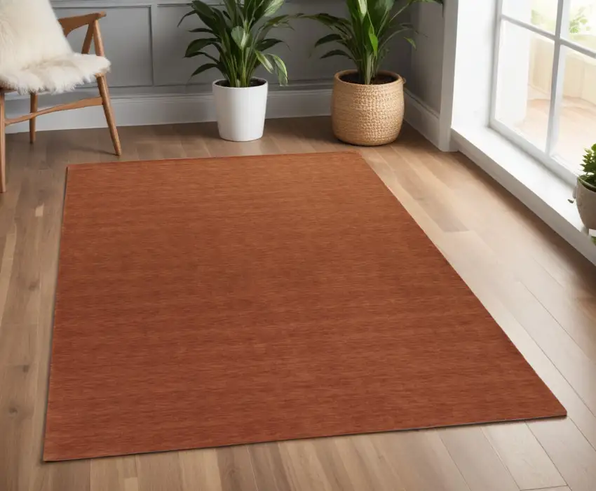 Orange Wool Hand Woven Area Rug Photo 1