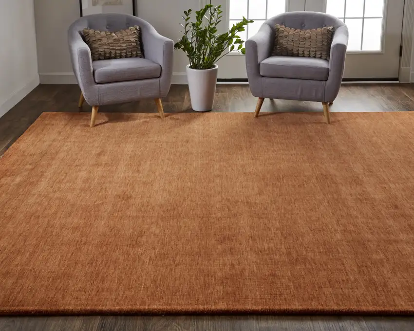 Orange Wool Hand Woven Area Rug Photo 5