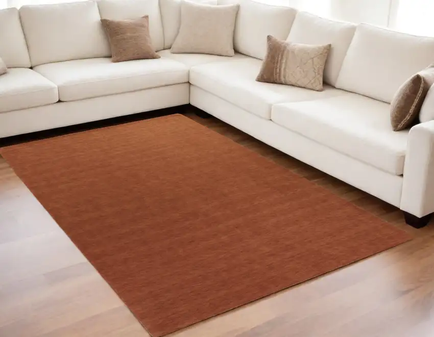 Orange Wool Hand Woven Area Rug Photo 2