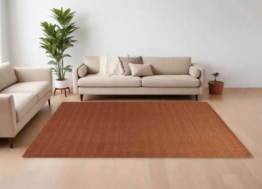 Orange Wool Hand Woven Area Rug Photo 2