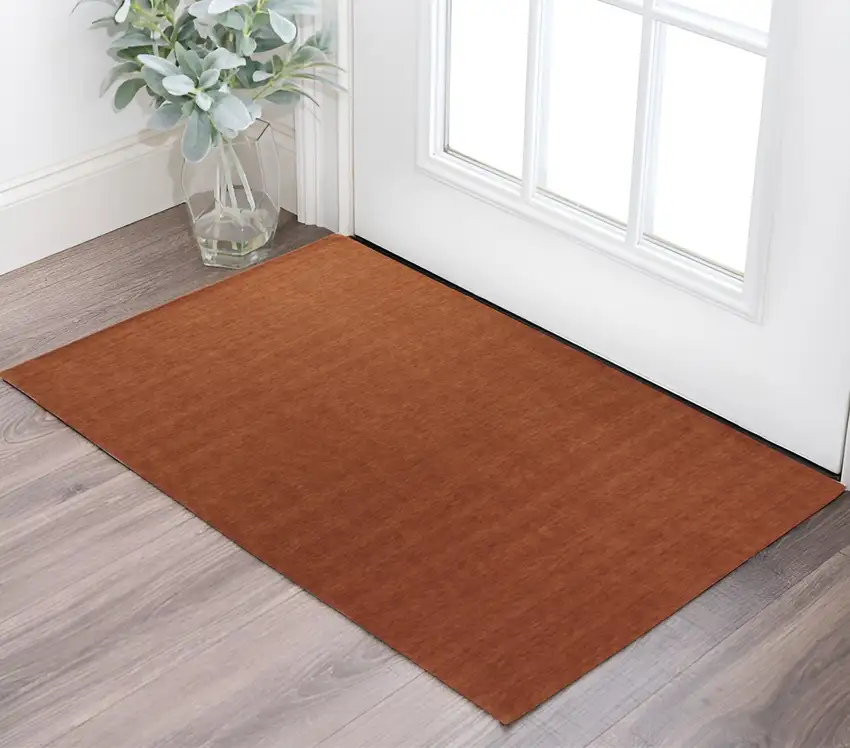 Orange Wool Hand Woven Area Rug Photo 2
