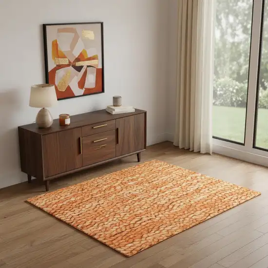 Orange Wool Shag Handmade Area Rug Photo 1