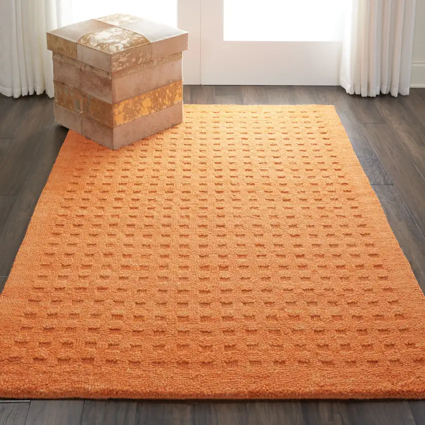 Orange Wool Shag Handmade Area Rug Photo 5