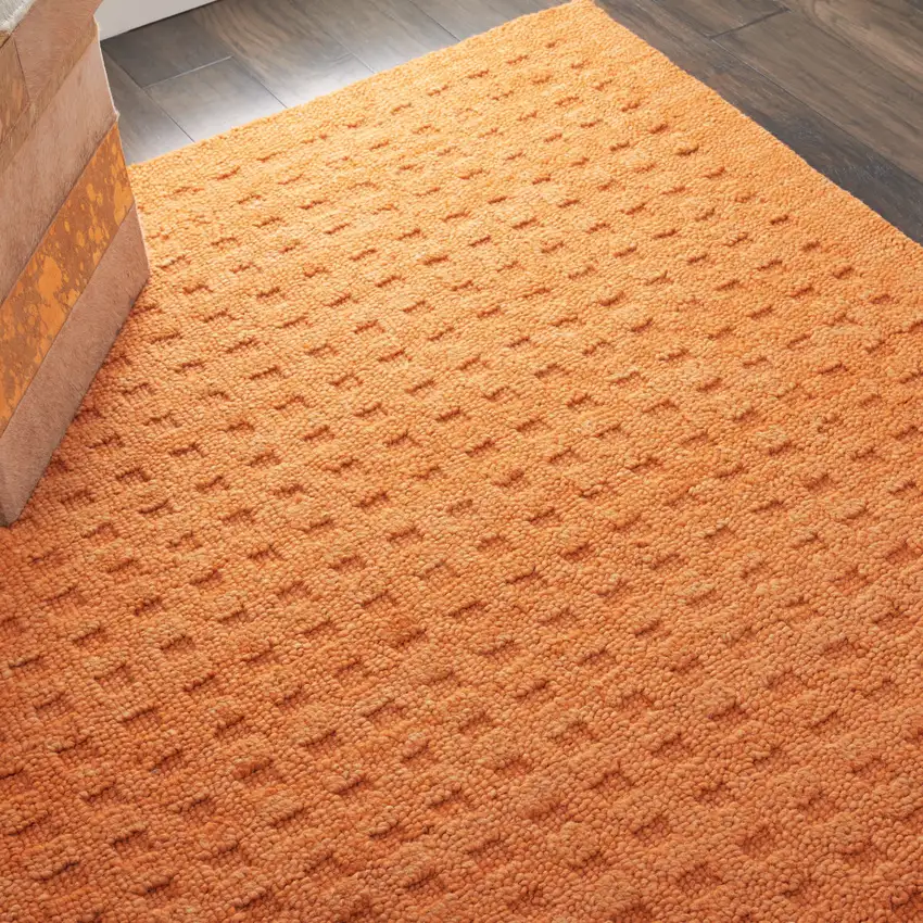 Orange Wool Shag Handmade Area Rug Photo 6