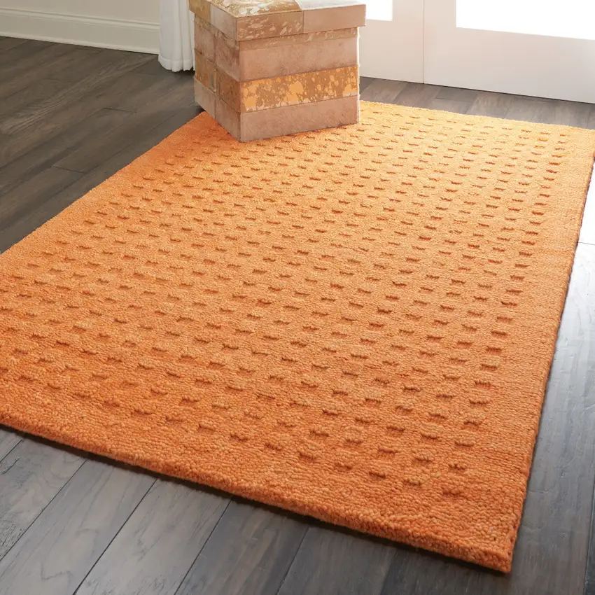 Orange Wool Shag Handmade Area Rug Photo 7