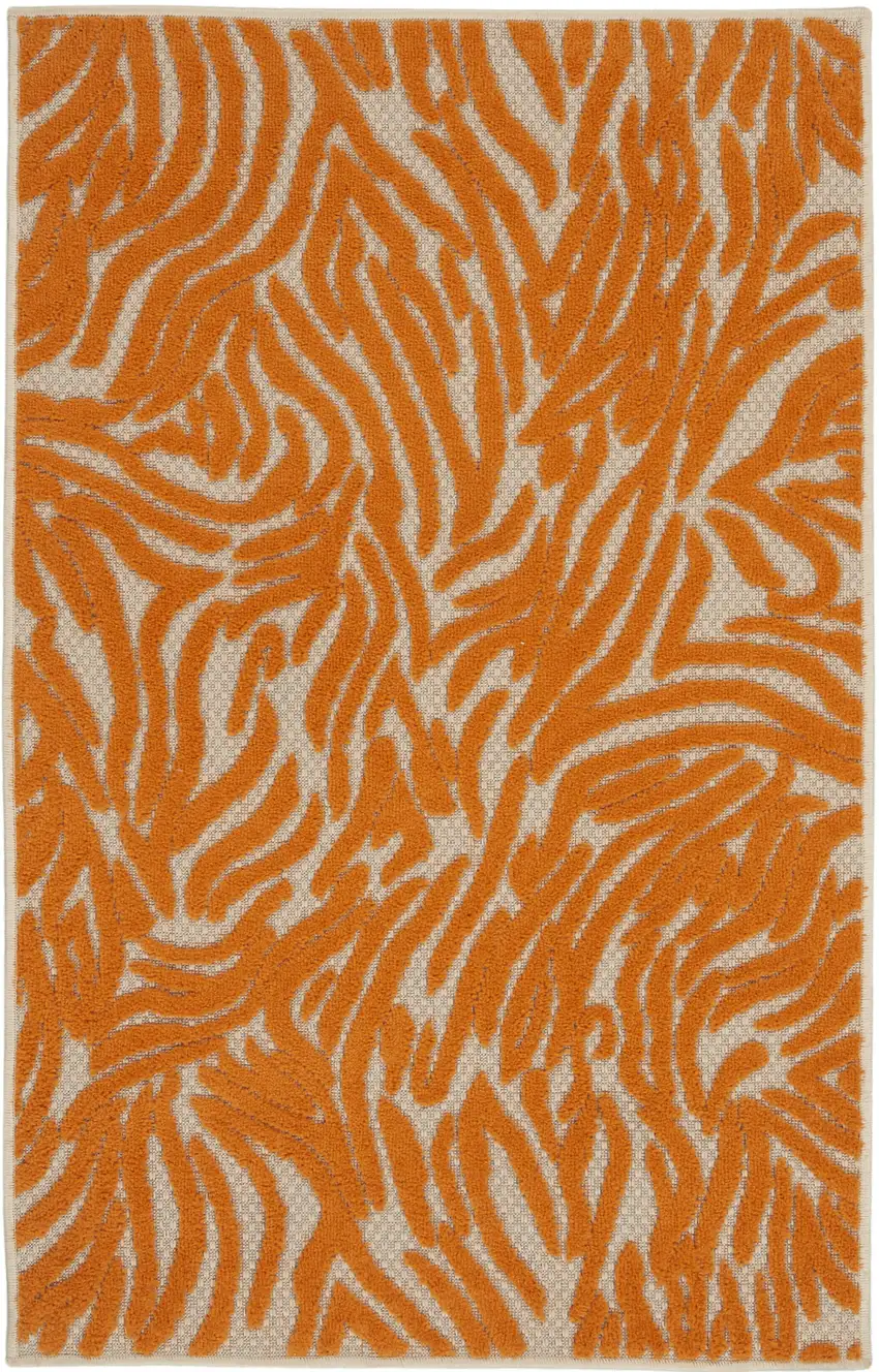 Orange And Ivory Abstract Stain Resistant Indoor Outdoor Area Rug Photo 1