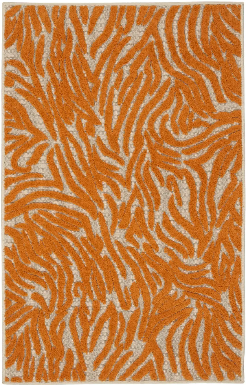 Orange And Ivory Abstract Stain Resistant Indoor Outdoor Area Rug Photo 4