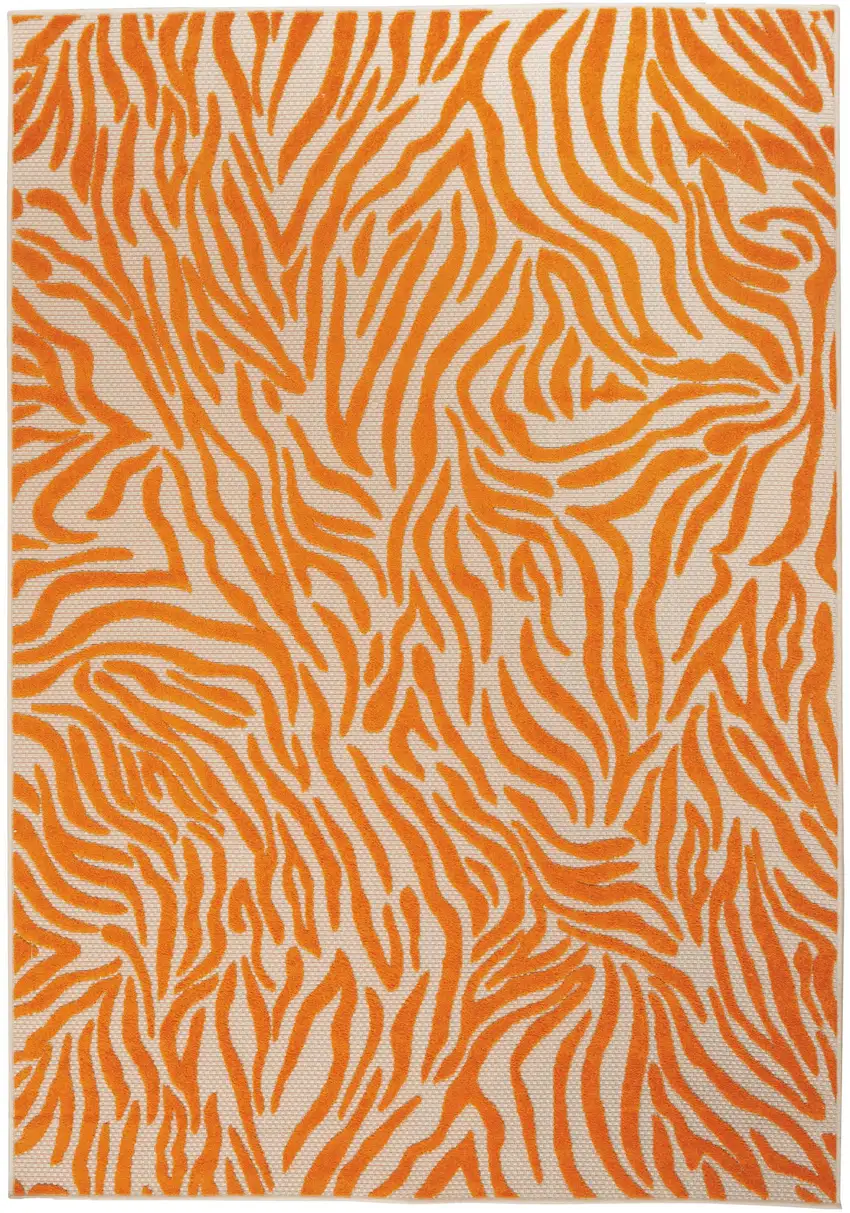 Orange And Ivory Abstract Stain Resistant Indoor Outdoor Area Rug Photo 2