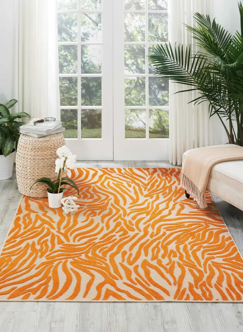 Orange Zebra Pattern Indoor Outdoor Area Rug Photo 4