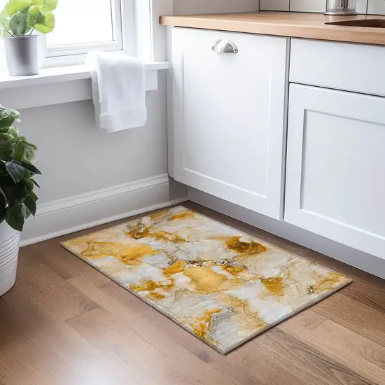 Orange and Ivory Abstract Washable Indoor Outdoor Area Rug Photo 8