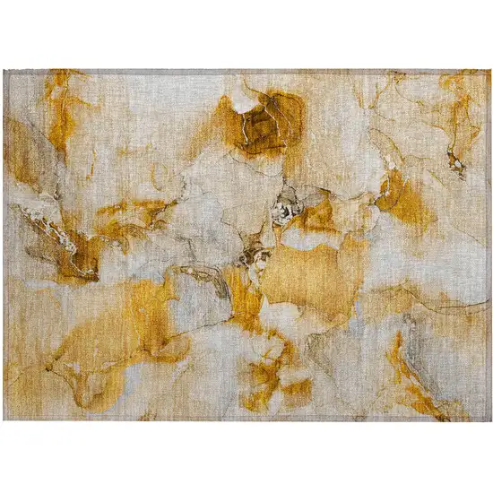 Orange and Ivory Abstract Washable Indoor Outdoor Area Rug Photo 2