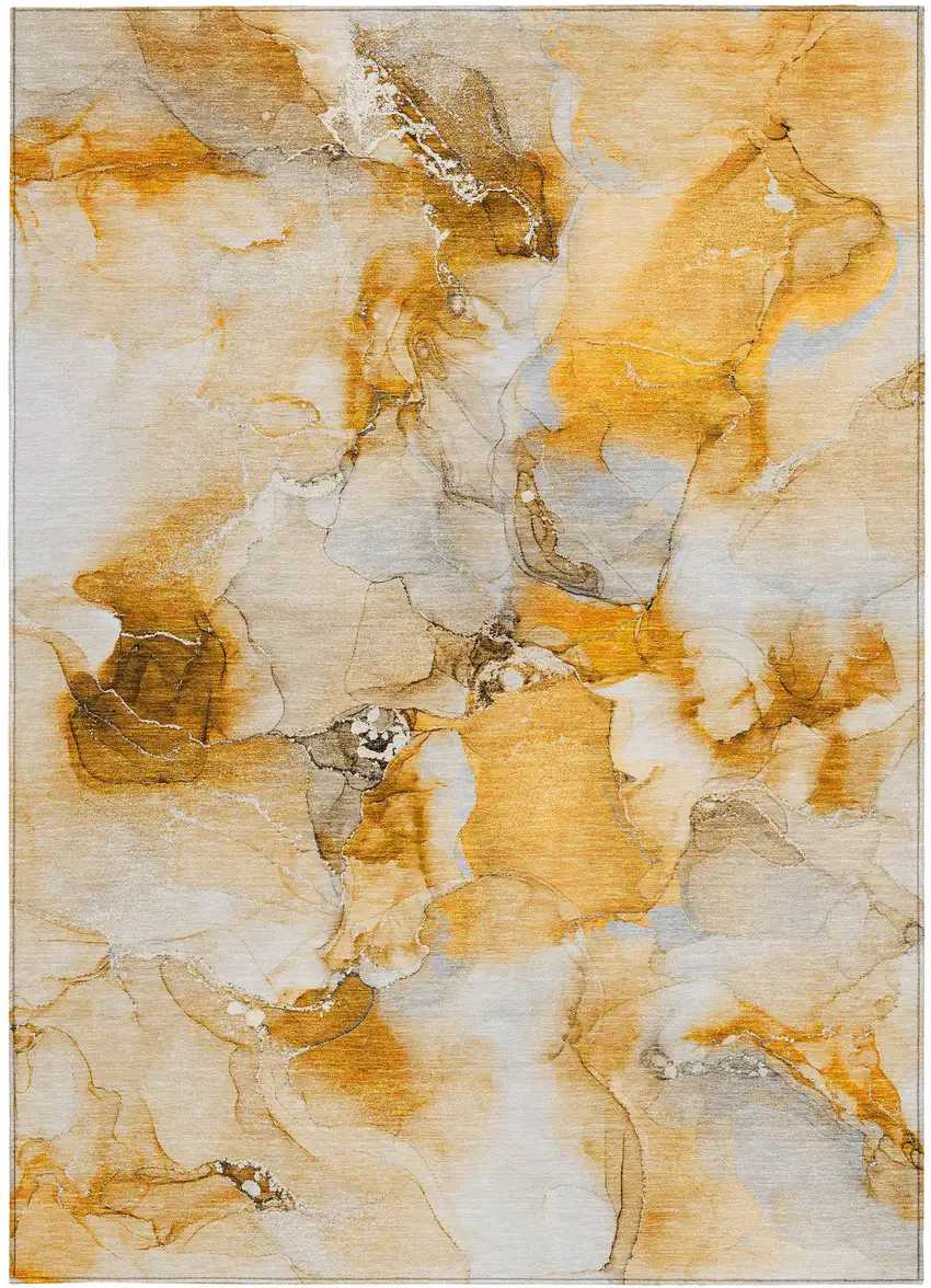 Orange and Ivory Abstract Washable Non Skid Indoor Outdoor Area Rug Photo 3