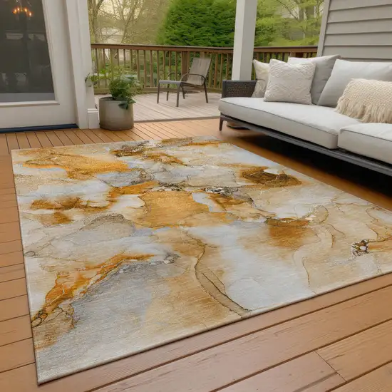 Orange and Ivory Abstract Washable Indoor Outdoor Area Rug Photo 8