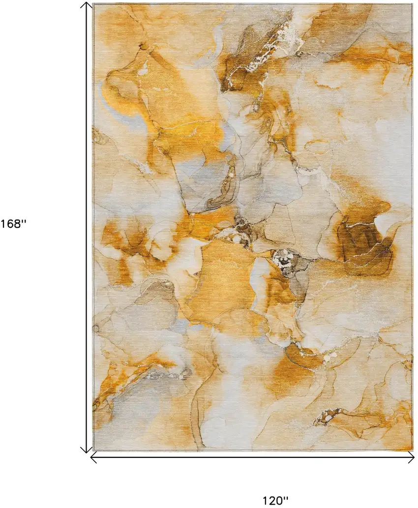 Orange and Ivory Abstract Washable Indoor Outdoor Area Rug Photo 3