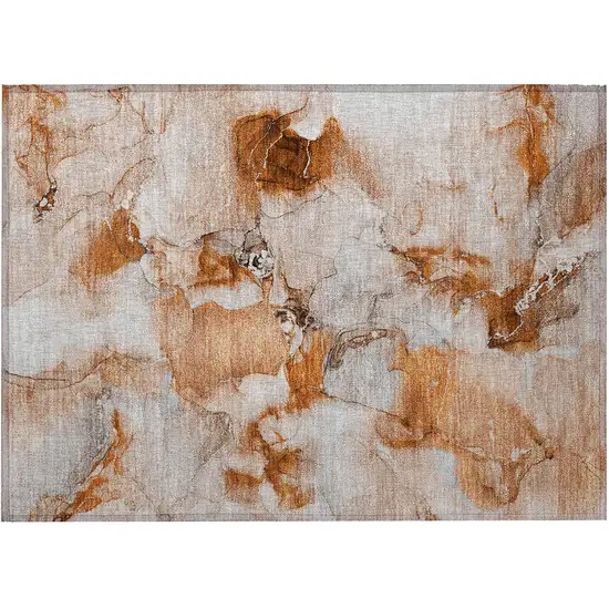 Orange and Ivory Abstract Washable Non Skid Indoor Outdoor Area Rug Photo 3