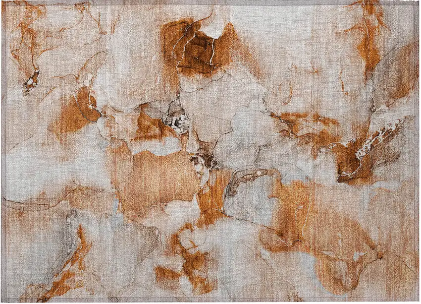 Orange and Ivory Abstract Washable Non Skid Indoor Outdoor Area Rug Photo 3