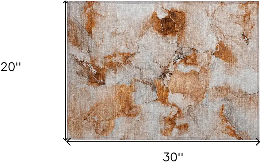 Orange and Ivory Abstract Washable Indoor Outdoor Area Rug Photo 3