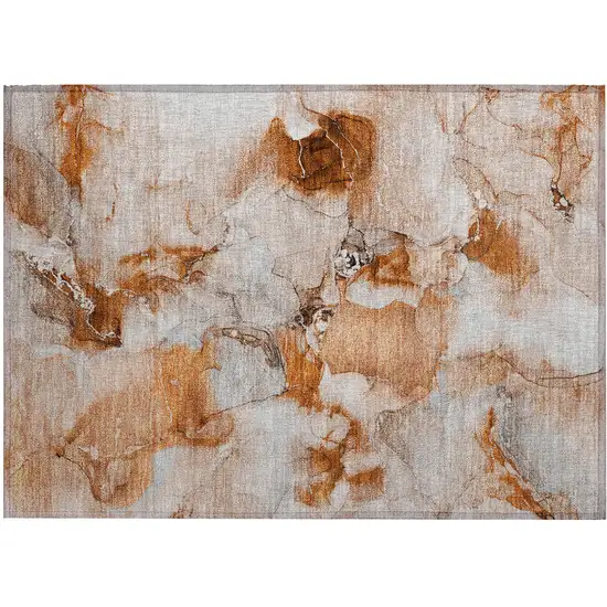 Orange and Ivory Abstract Washable Indoor Outdoor Area Rug Photo 2
