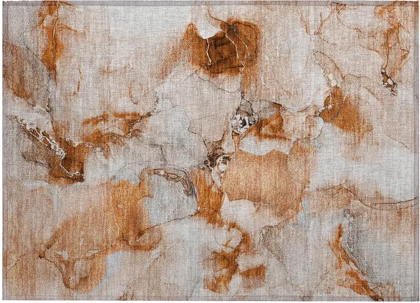 Orange and Ivory Abstract Washable Indoor Outdoor Area Rug Photo 2