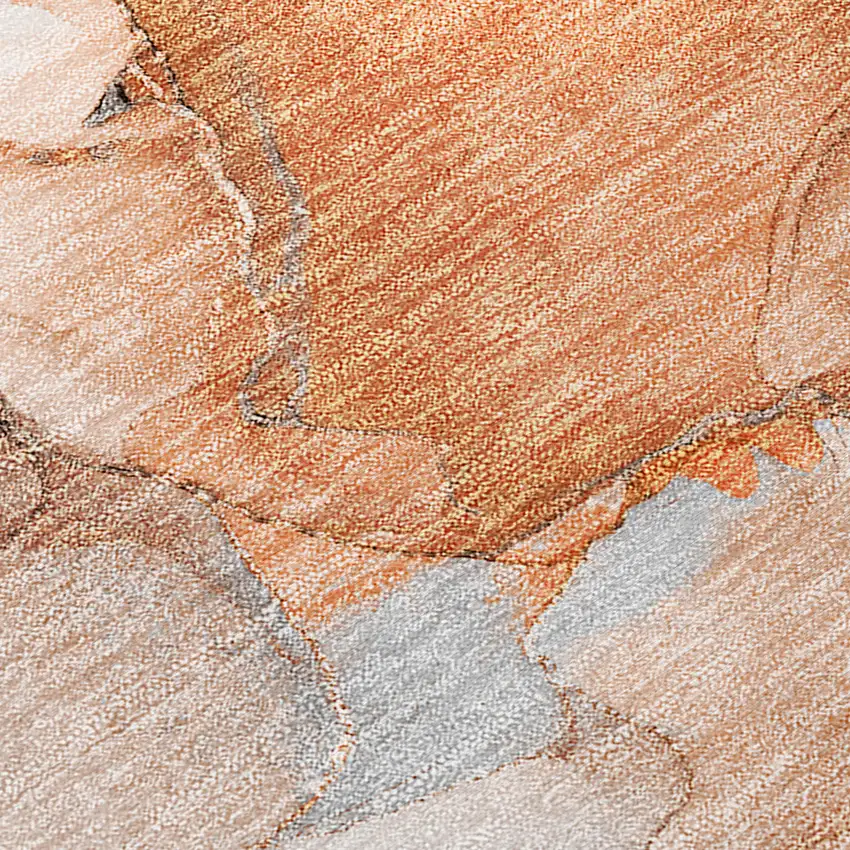 Orange and Ivory Abstract Washable Non Skid Indoor Outdoor Area Rug Photo 8