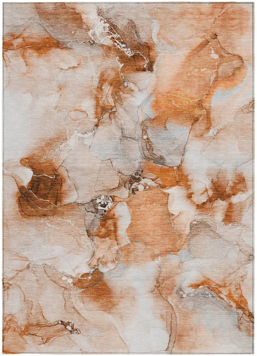 Orange and Ivory Abstract Washable Non Skid Indoor Outdoor Area Rug Photo 5