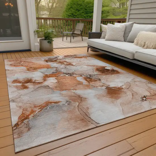 Orange and Ivory Abstract Washable Indoor Outdoor Area Rug Photo 9