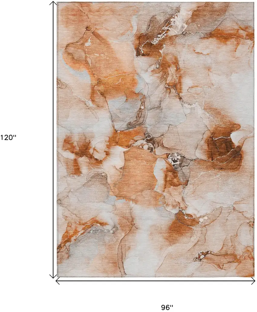 Orange and Ivory Abstract Washable Indoor Outdoor Area Rug Photo 3