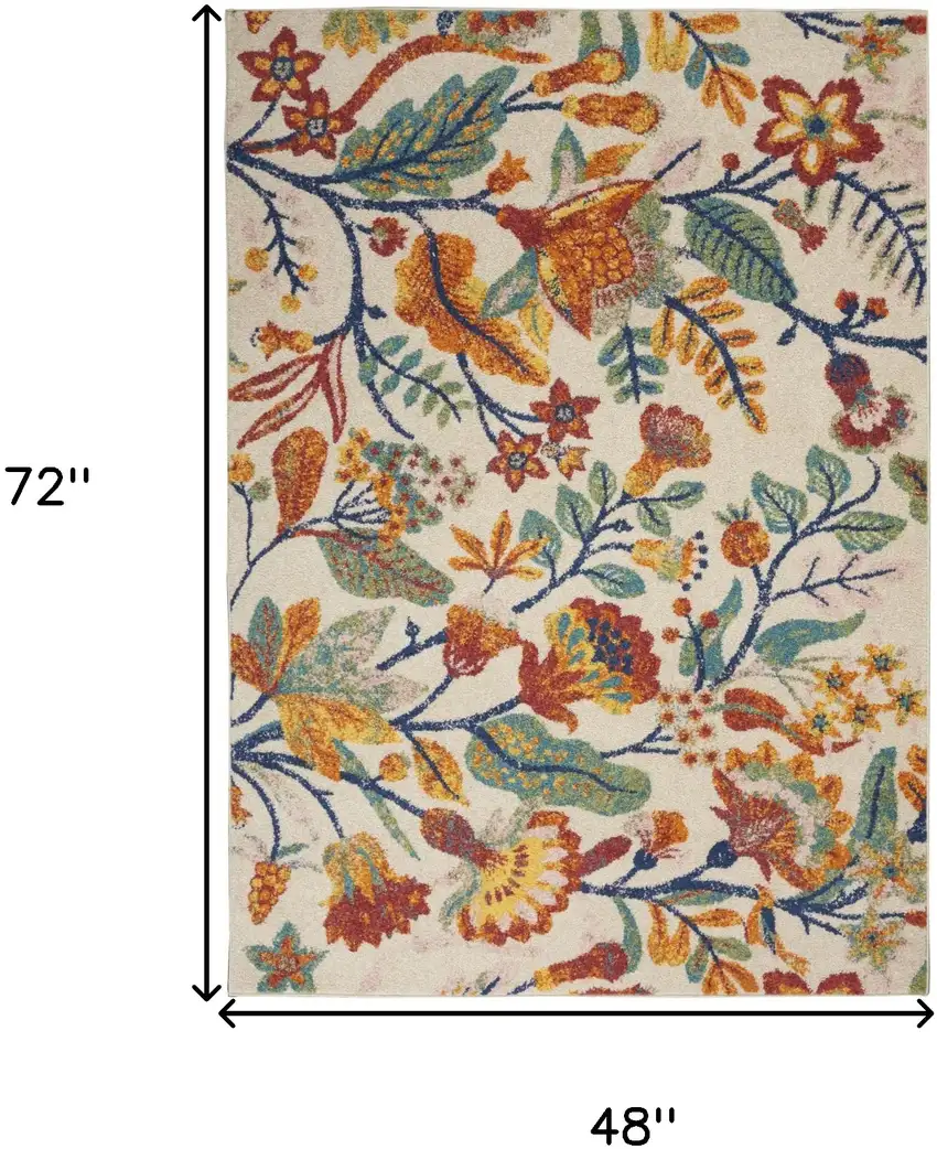 Orange and Ivory Floral Power Loom Area Rug Photo 3
