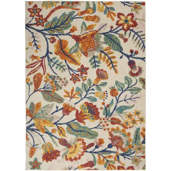 Orange Cream And Green Floral Area Rug Photo 1