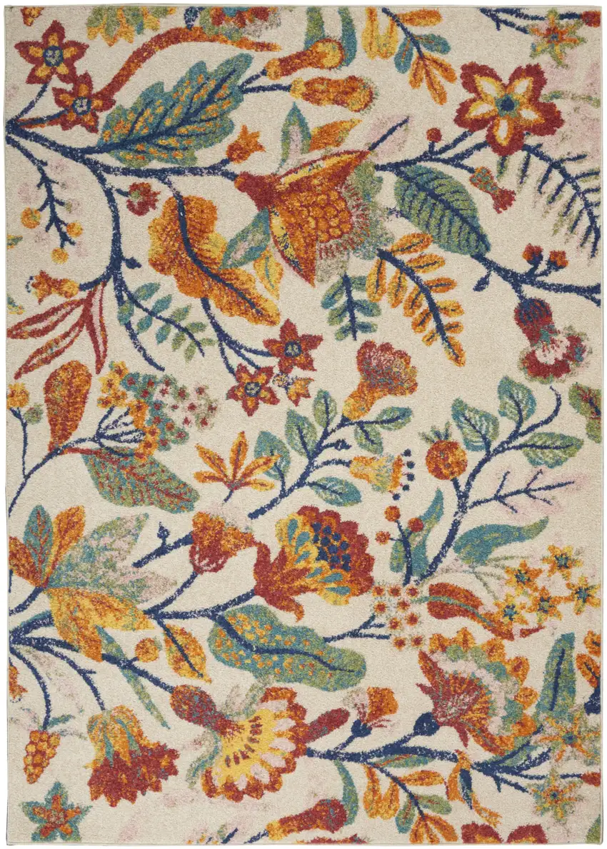 Orange Cream And Green Floral Area Rug Photo 1