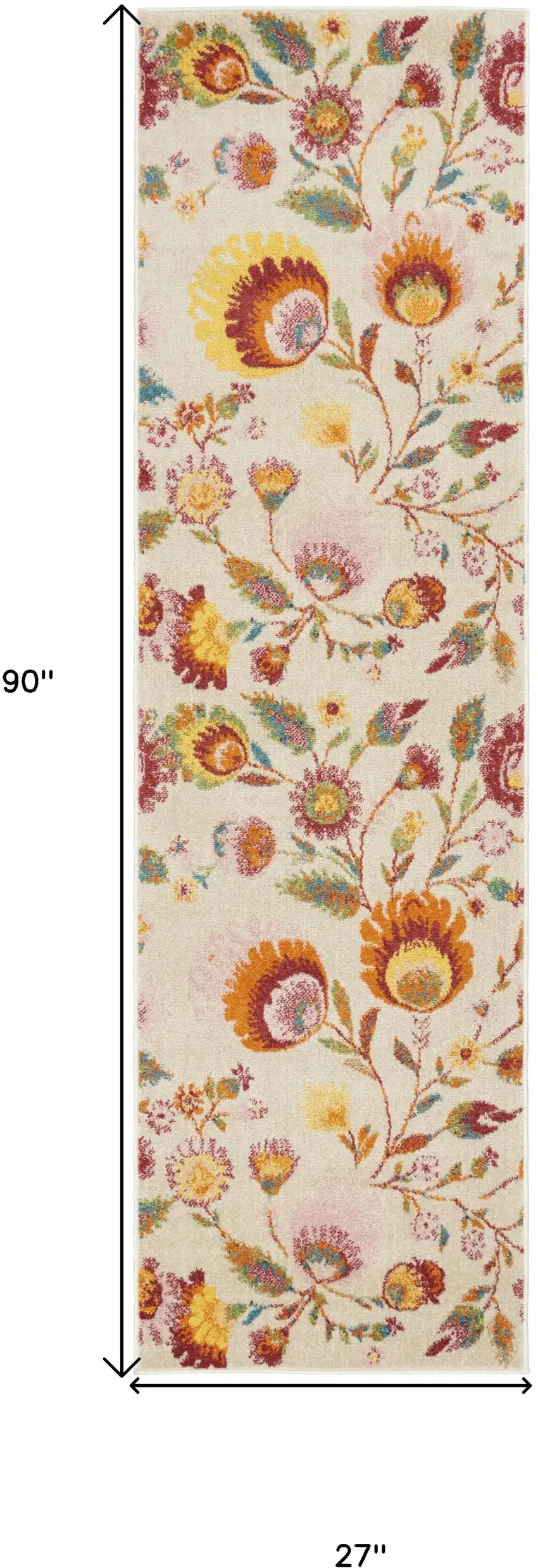 Orange and Ivory Floral Power Loom Runner Rug Photo 3