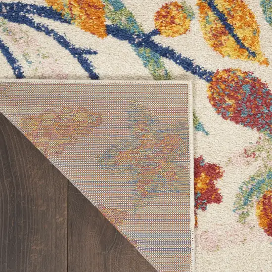 8' Orange Cream And Green Floral Runner Rug Photo 5