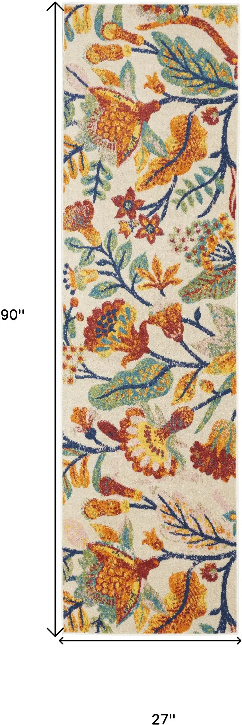 Orange and Ivory Floral Power Loom Runner Rug Photo 9