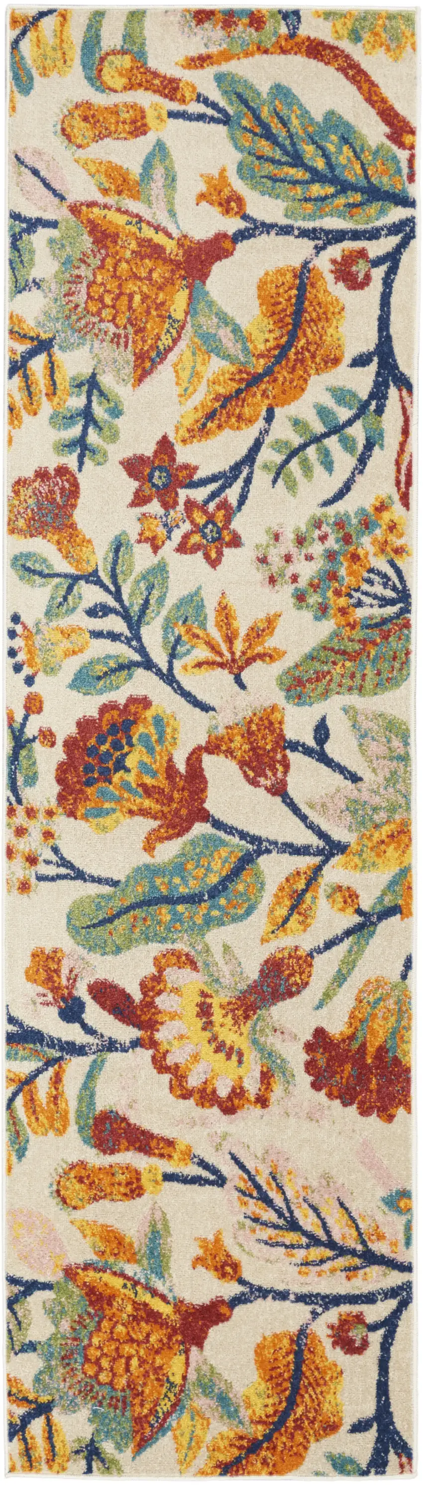 Orange and Ivory Floral Power Loom Runner Rug Photo 1