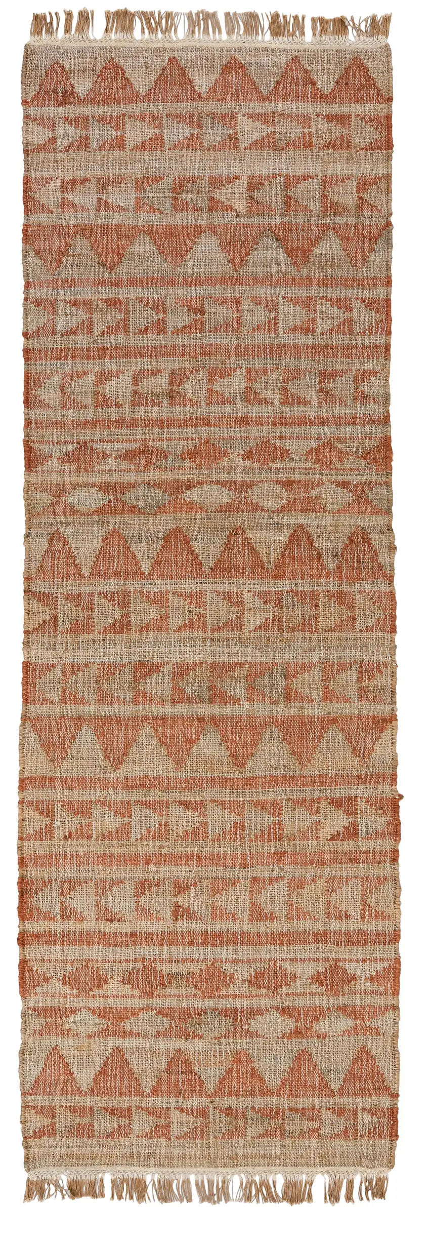 Orange and Ivory Geometric Hand Woven Runner Rug Photo 2