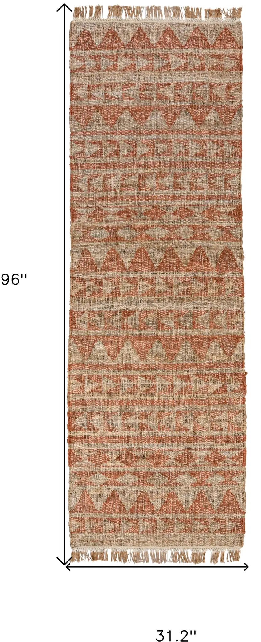 Orange and Ivory Geometric Hand Woven Runner Rug Photo 3